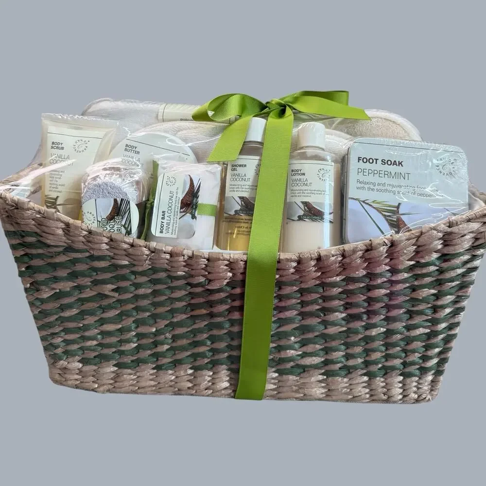 Cru De Provence 10 Pcs Gift Set Bath Spa Basket Vanilla Coconut Scent New Sealed